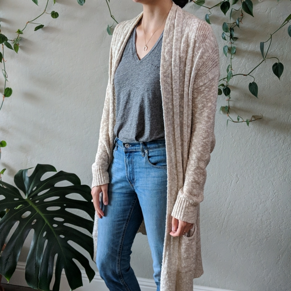 Express Beige Knit Long Cardigan